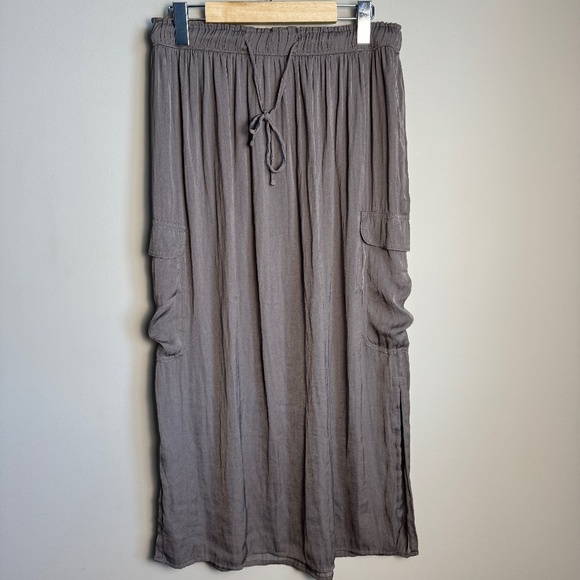 Aerie NEW Pull-On Semi-Sheer Maxi Skirt Beach Cover-Up Gray Large Cargo Pockets - Picture 1 of 15